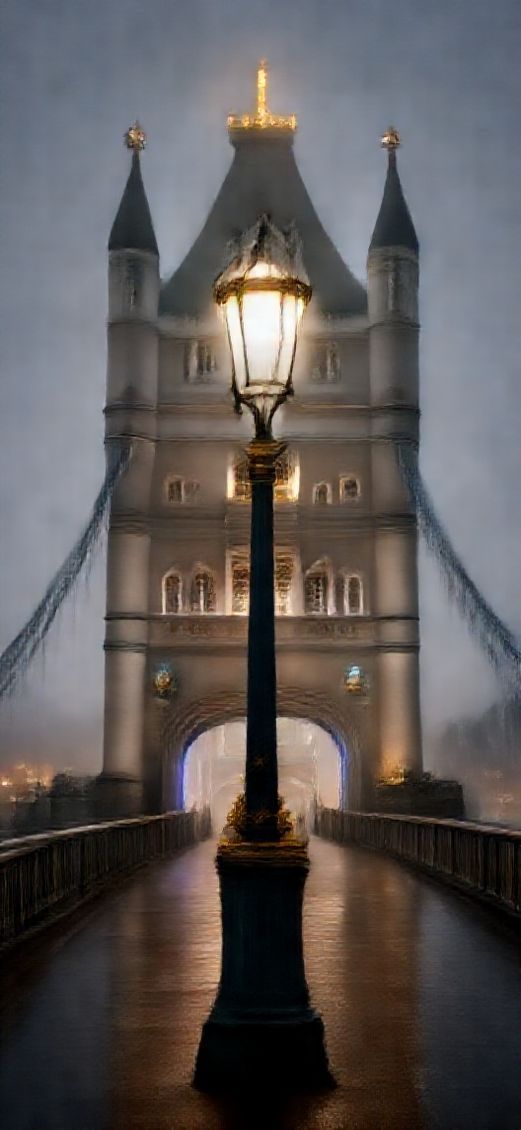 Foggy London Bridge Vintage Lampposts Photorealistic Wallpaper