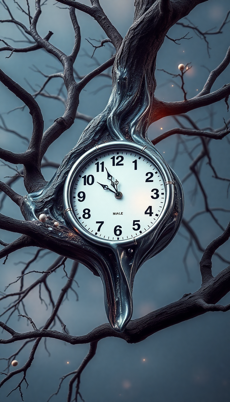 Melting Clock On Tree Branch Digital art Wallpaper
