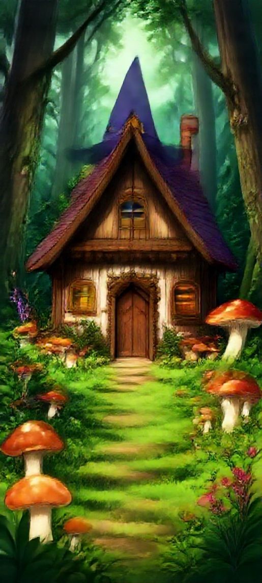 Witch Cottage In Forest Mushrooms Anime Wallpaper