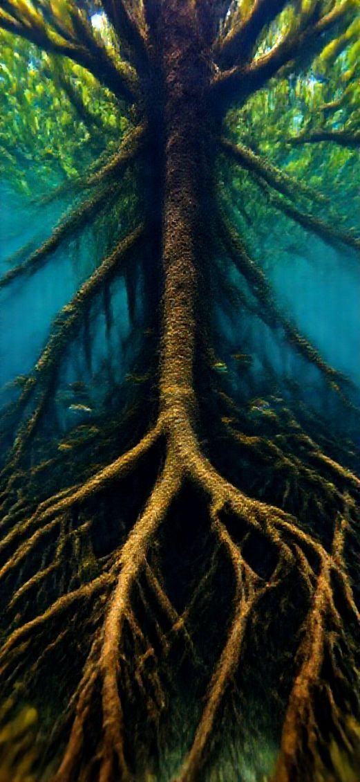 Mangrove Forest Roots Underwater Fish Photorealistic Wallpaper