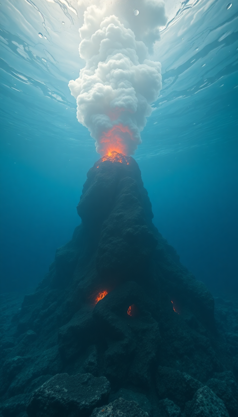 Underwater Volcano Vents Smoke Sea Photorealistic Wallpaper