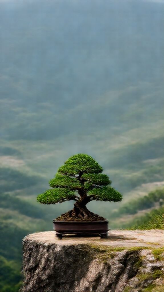 Bonsai Tree On Cliff Edge Minimalist Wallpaper
