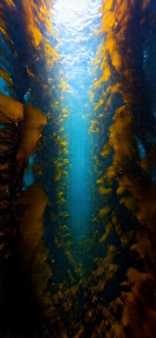 Underwater Kelp Forest Sun Rays Photorealistic Wallpaper