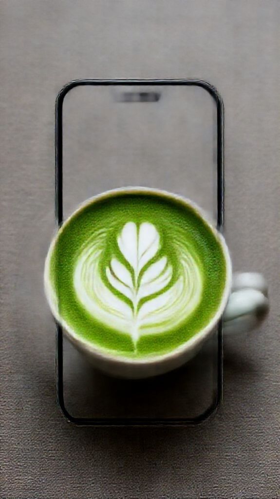 Matcha Latte Art Leaf Pattern Photorealistic Wallpaper