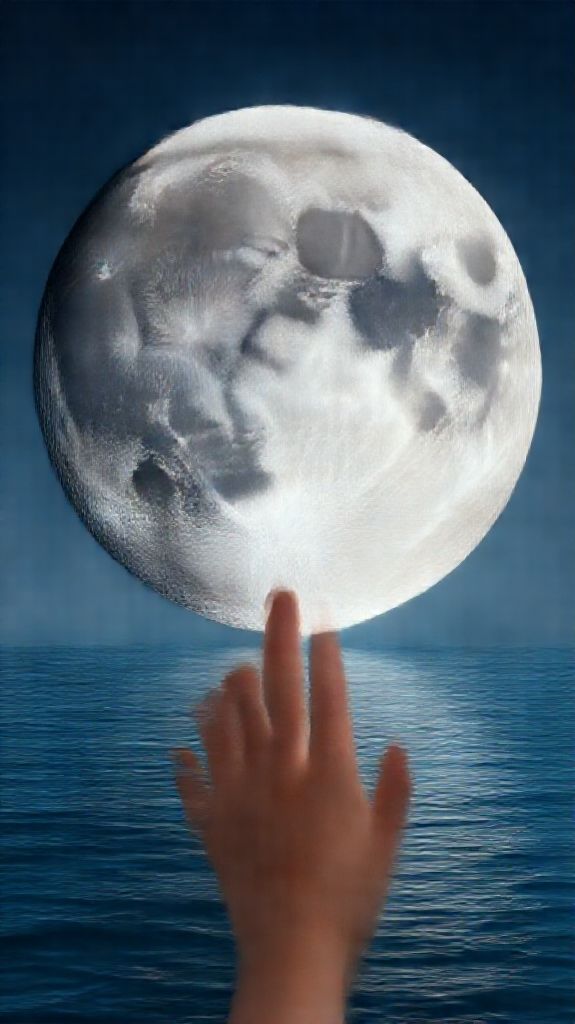 Crisp Moon Touching Ocean Surface Digital art Wallpaper