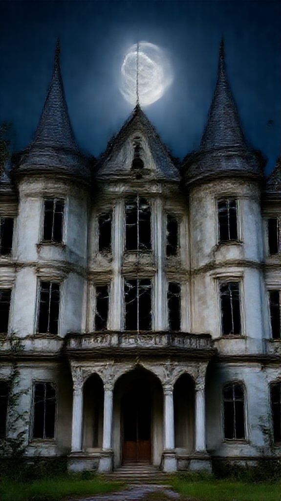 Abandoned Mansion Moonlight Metallic Standard Wallpaper