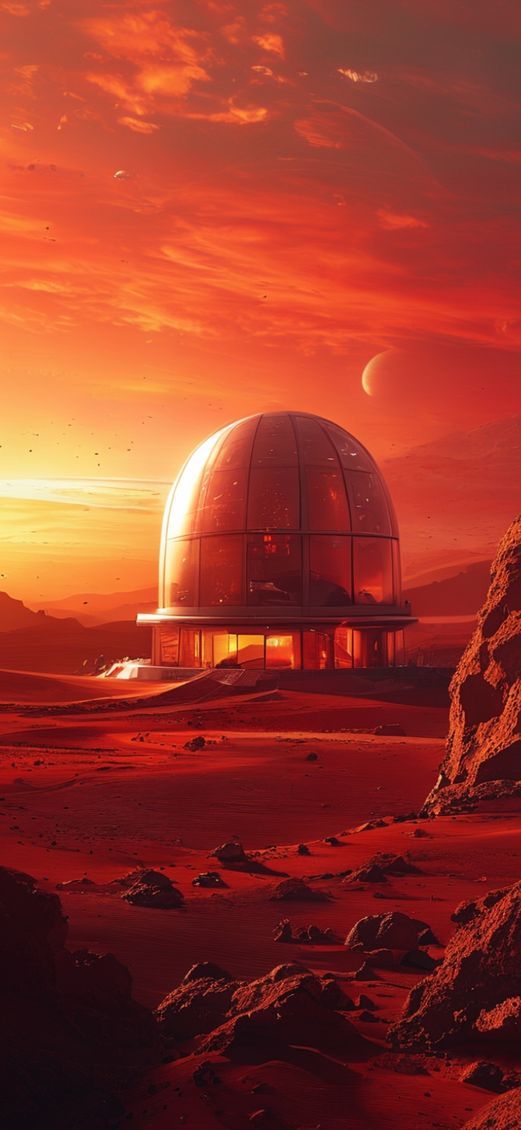 Geometric Mars Dome Red Digital art Wallpaper