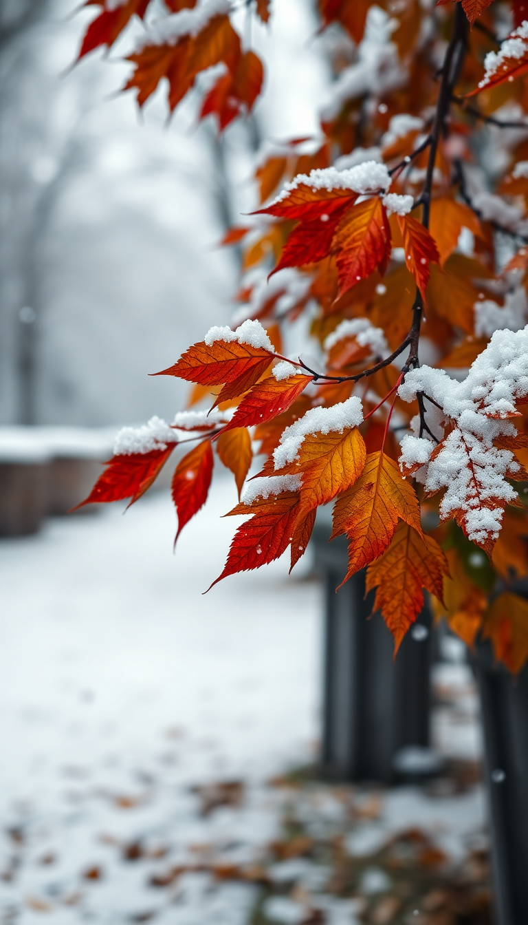 Electric Autumn On Falling Snow Photorealistic Wallpaper