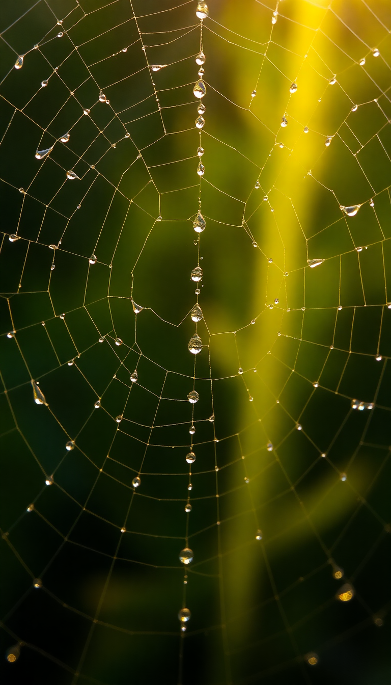 Frozen Dew Drops Spiderweb Morning Light Wallpaper
