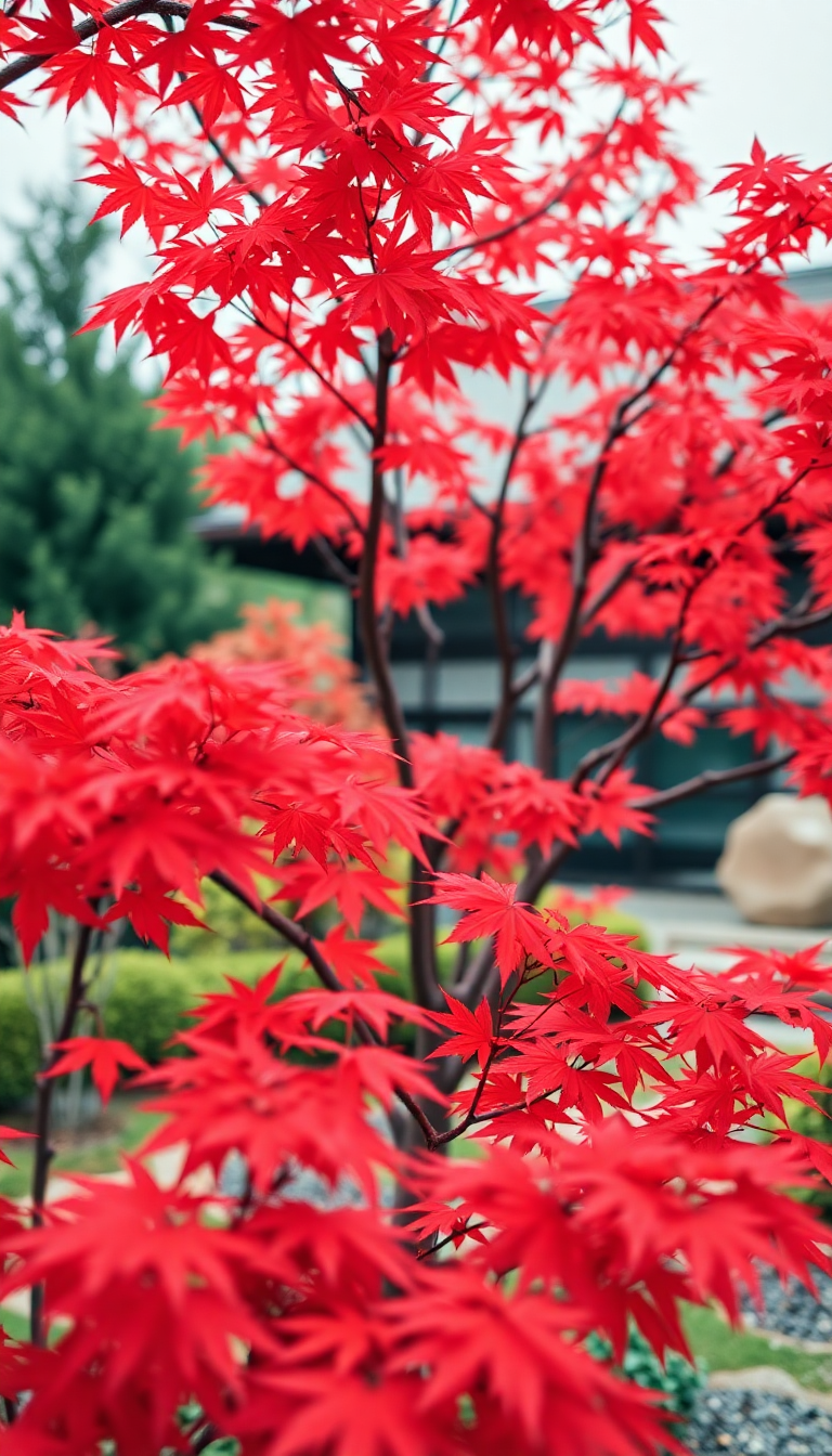 Red Leaves Zen Garden Nature Version Wallpaper