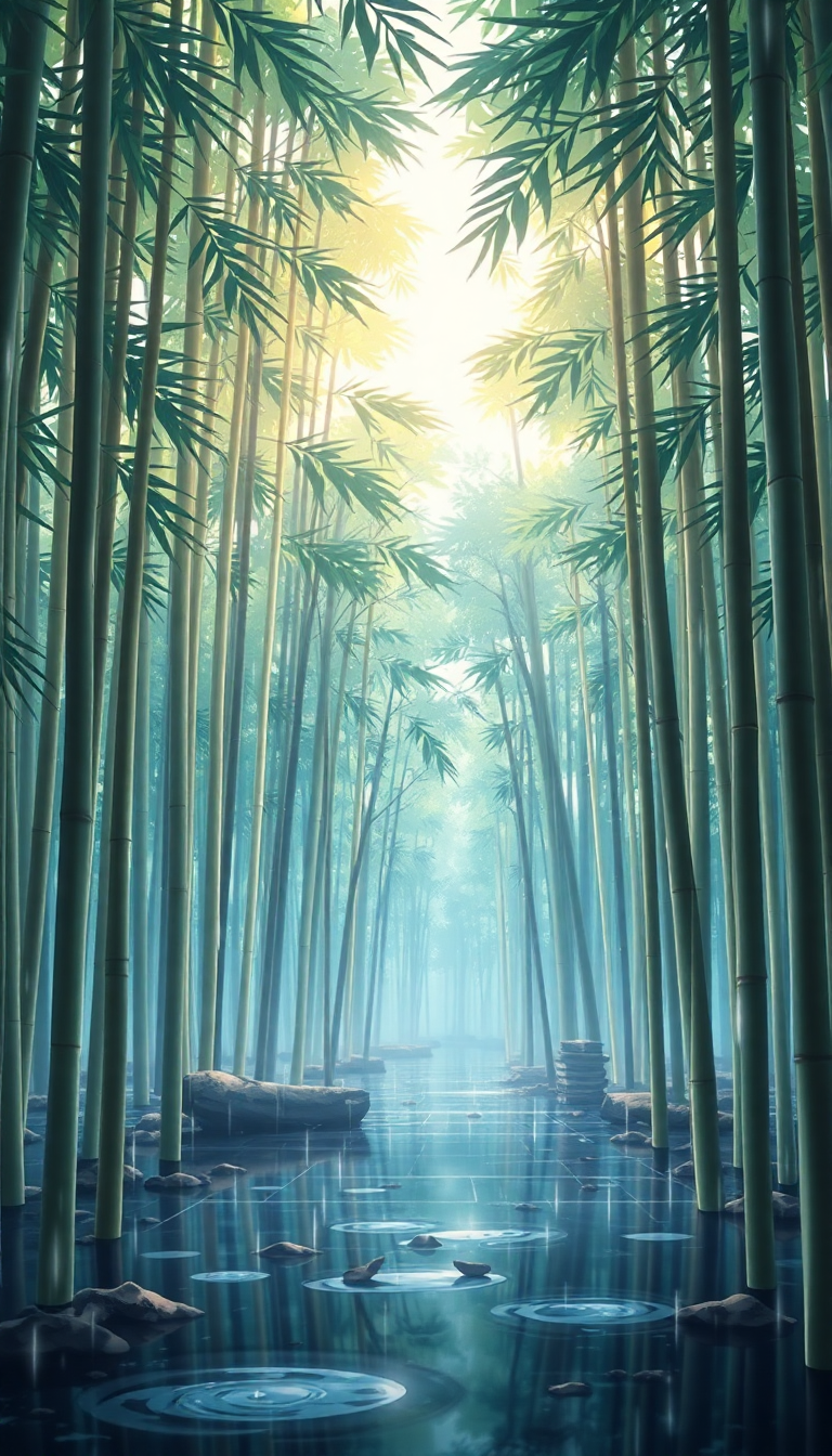 Bamboo Forest Rain Geometric HD Wallpaper