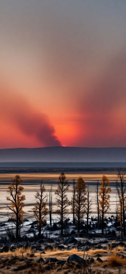 Opulent Sunset Wildfire Creating Sky Photorealistic Wallpaper