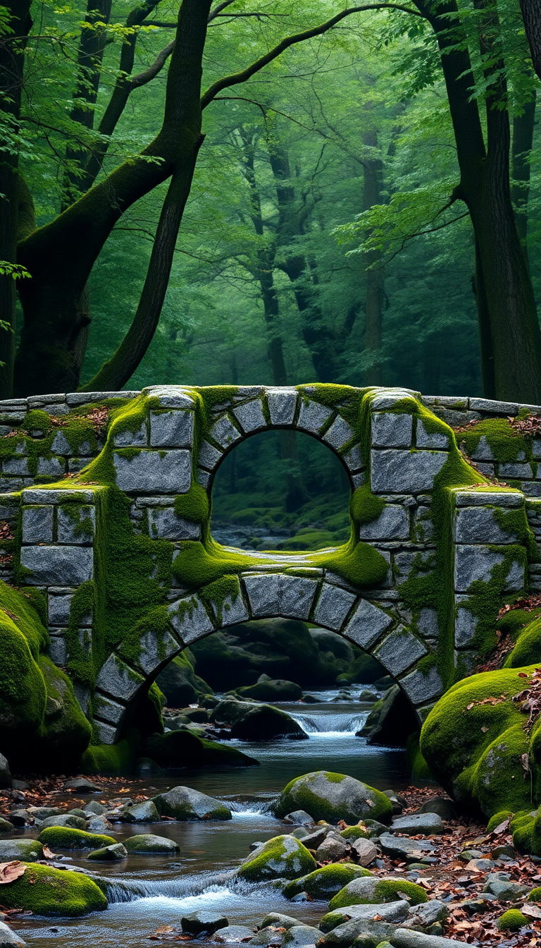 Sacred Covered Ancient Stone Bridge Aesthetic Wallpaper