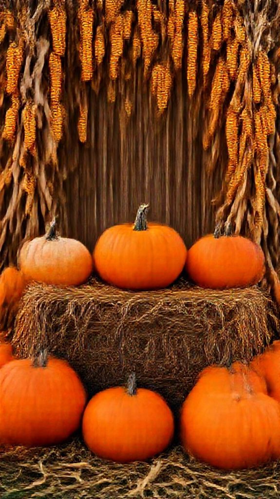 Photorealistic Vibrant Harvest Pumpkins Corn Wallpaper