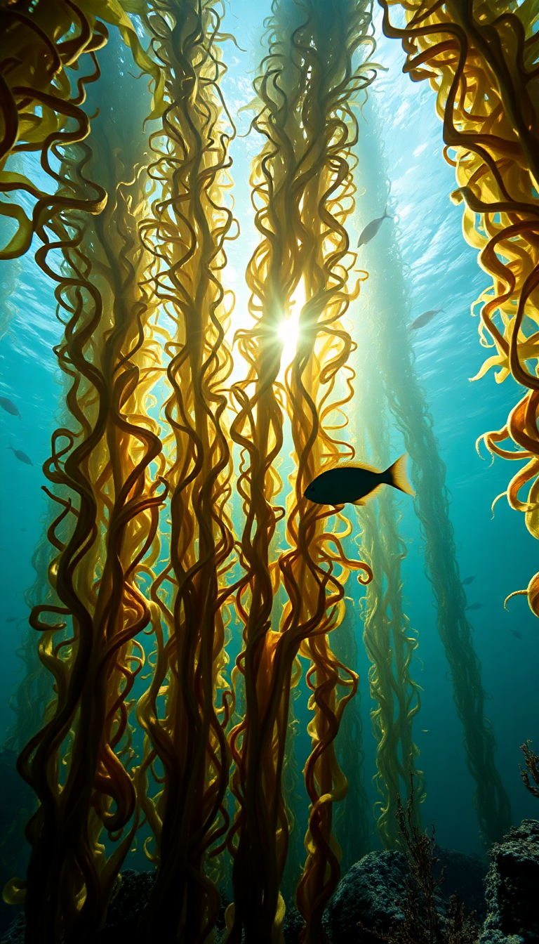 Fluid Forest Kelp Swaying Fish Photorealistic Wallpaper
