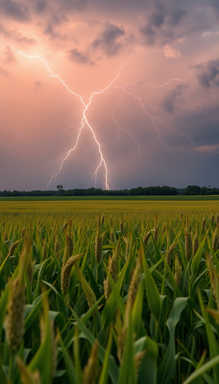 Urban Thunderstorm Lightning Over Cornfield Photorealistic Wallpaper
