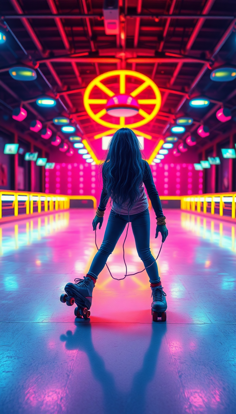 Roller Skating Rink 80s Neon Photorealistic Wallpaper