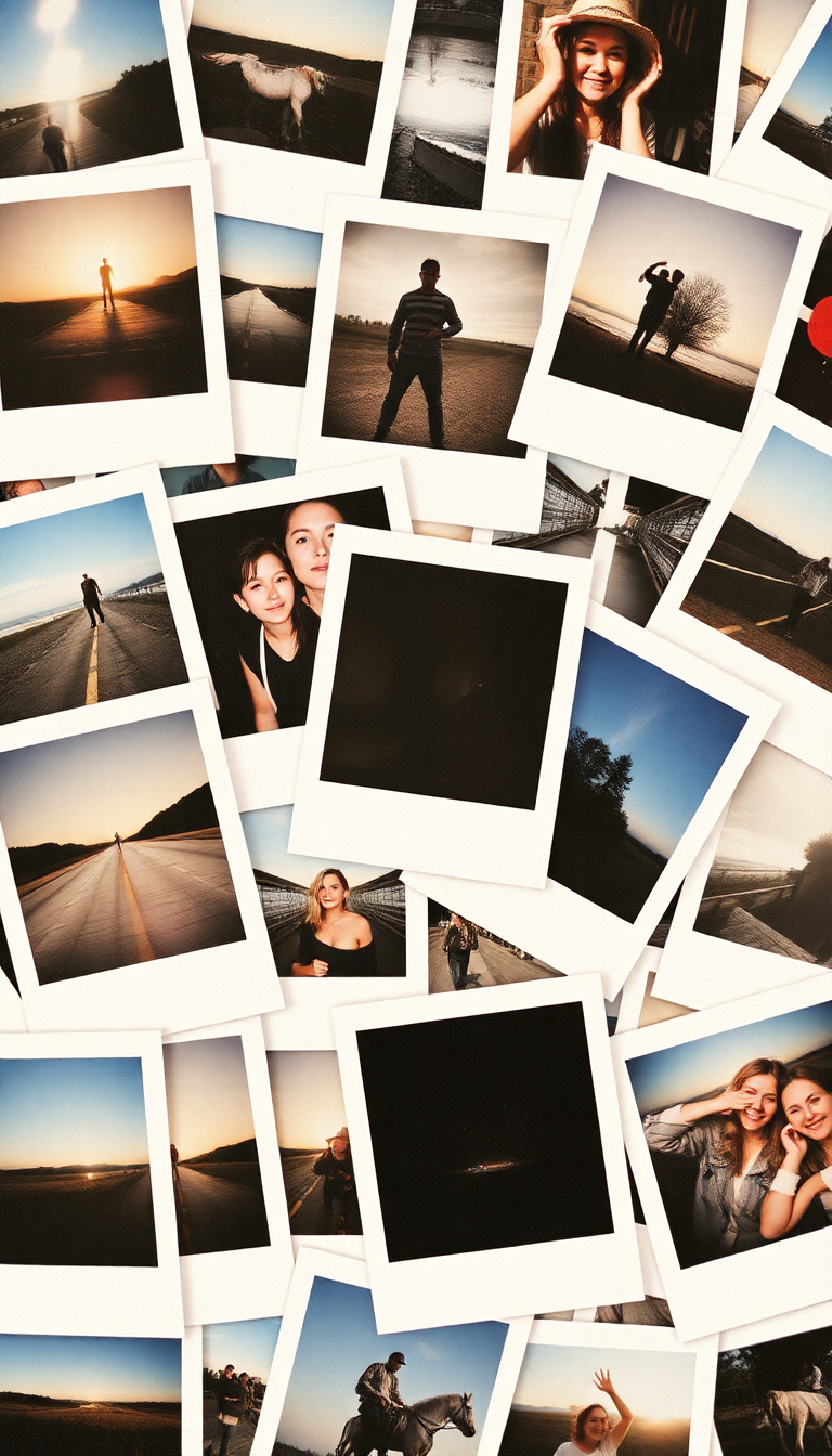 Vintage Polaroid Collection Scattered Memories Aesthetic Wallpaper