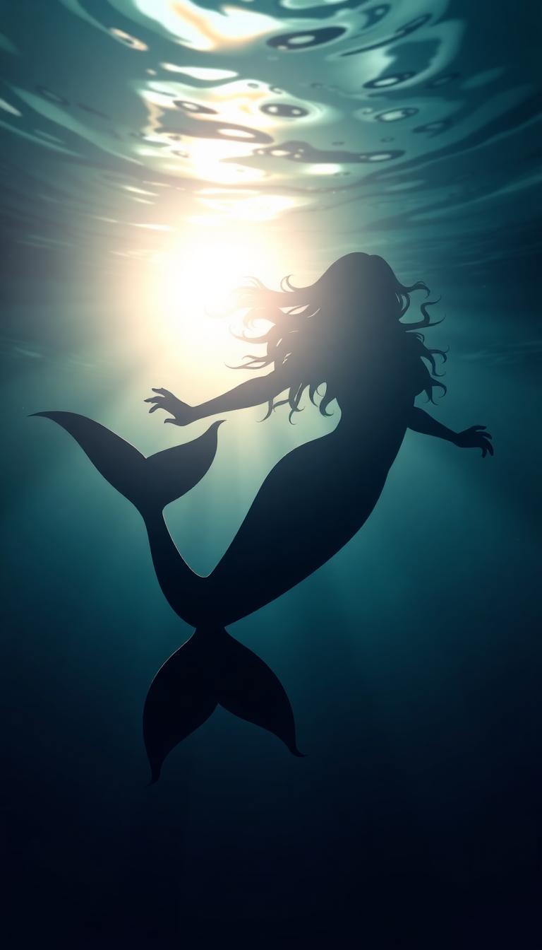 Mermaid Silhouette Swimming Ethereal HD Wallpaper