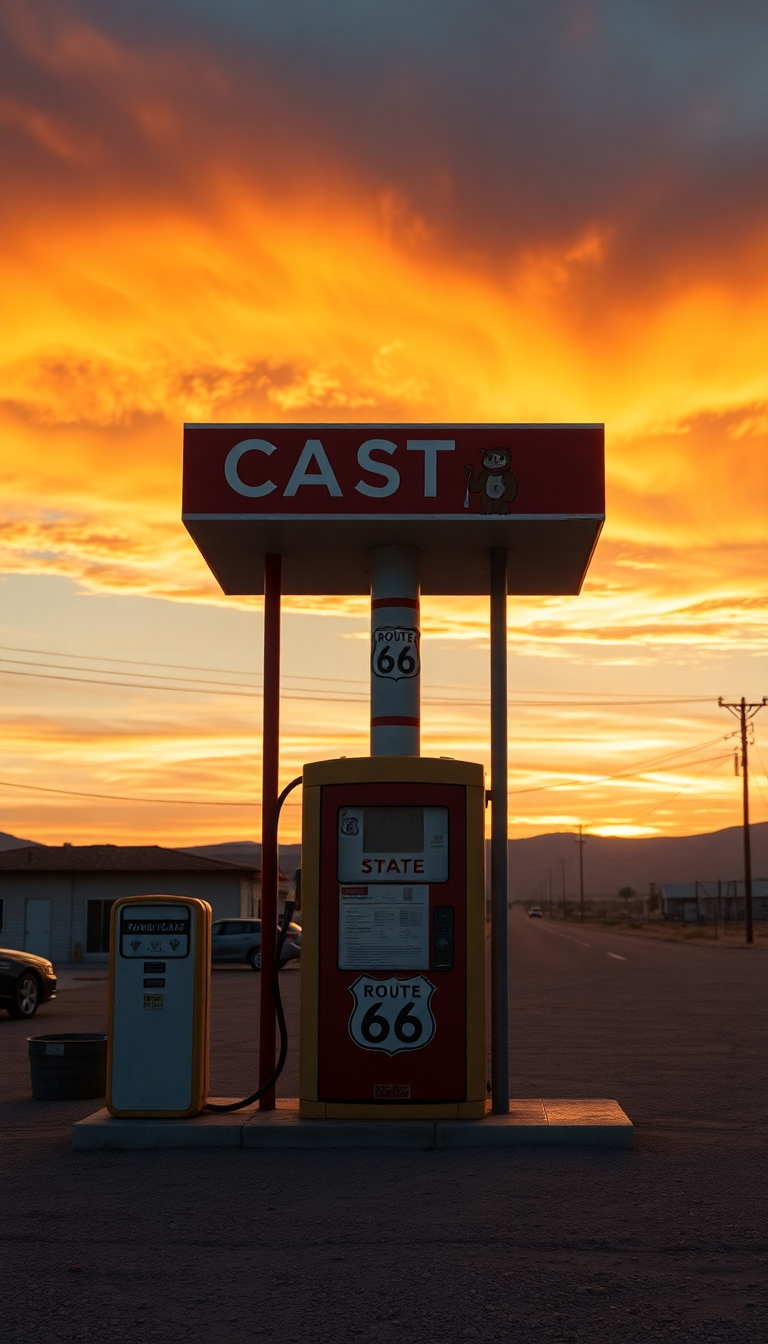 Photorealistic Metallic Gas Station Desert Wallpaper