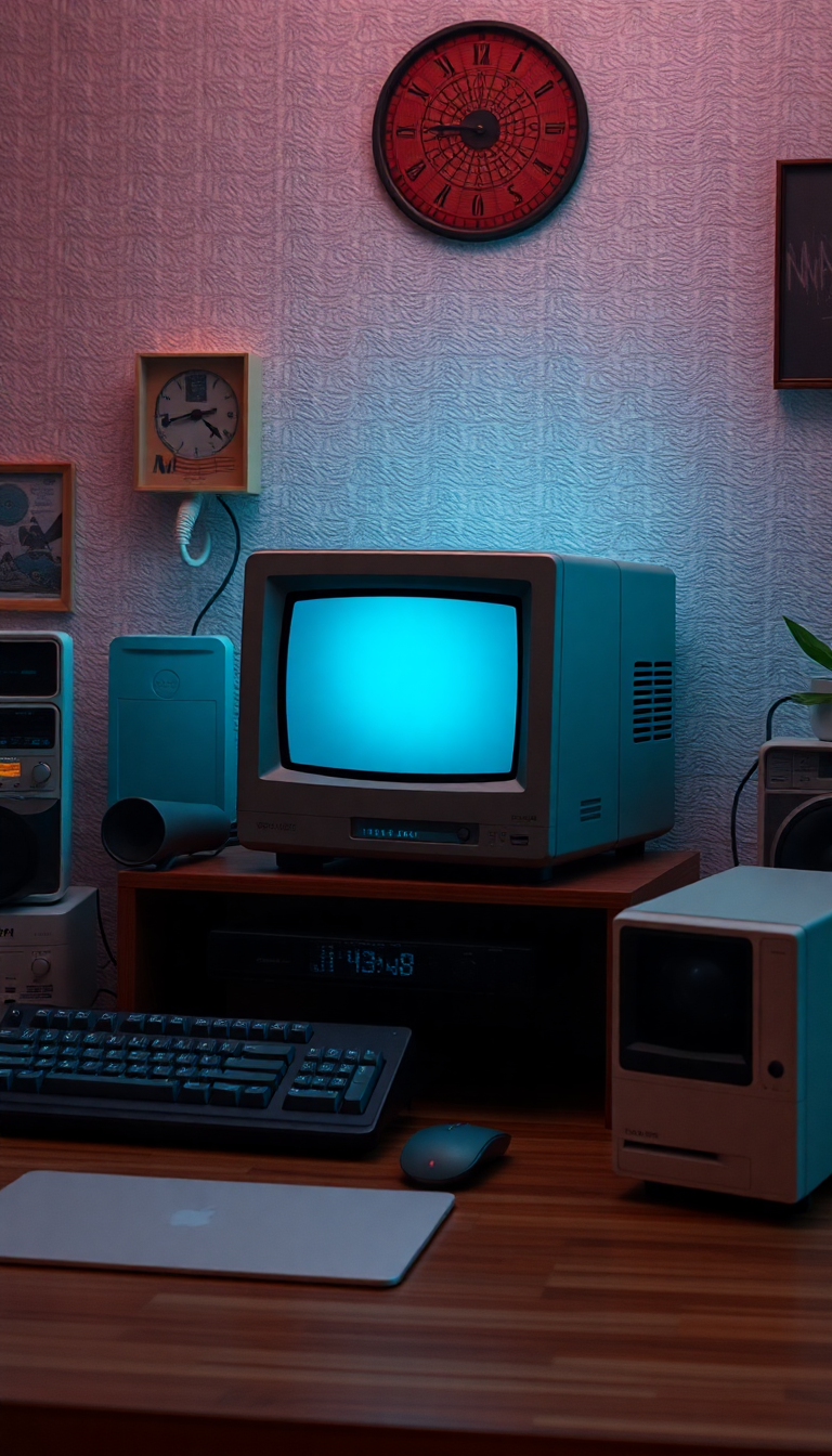 Ornate Mystic Retro Computer Setup Wallpaper