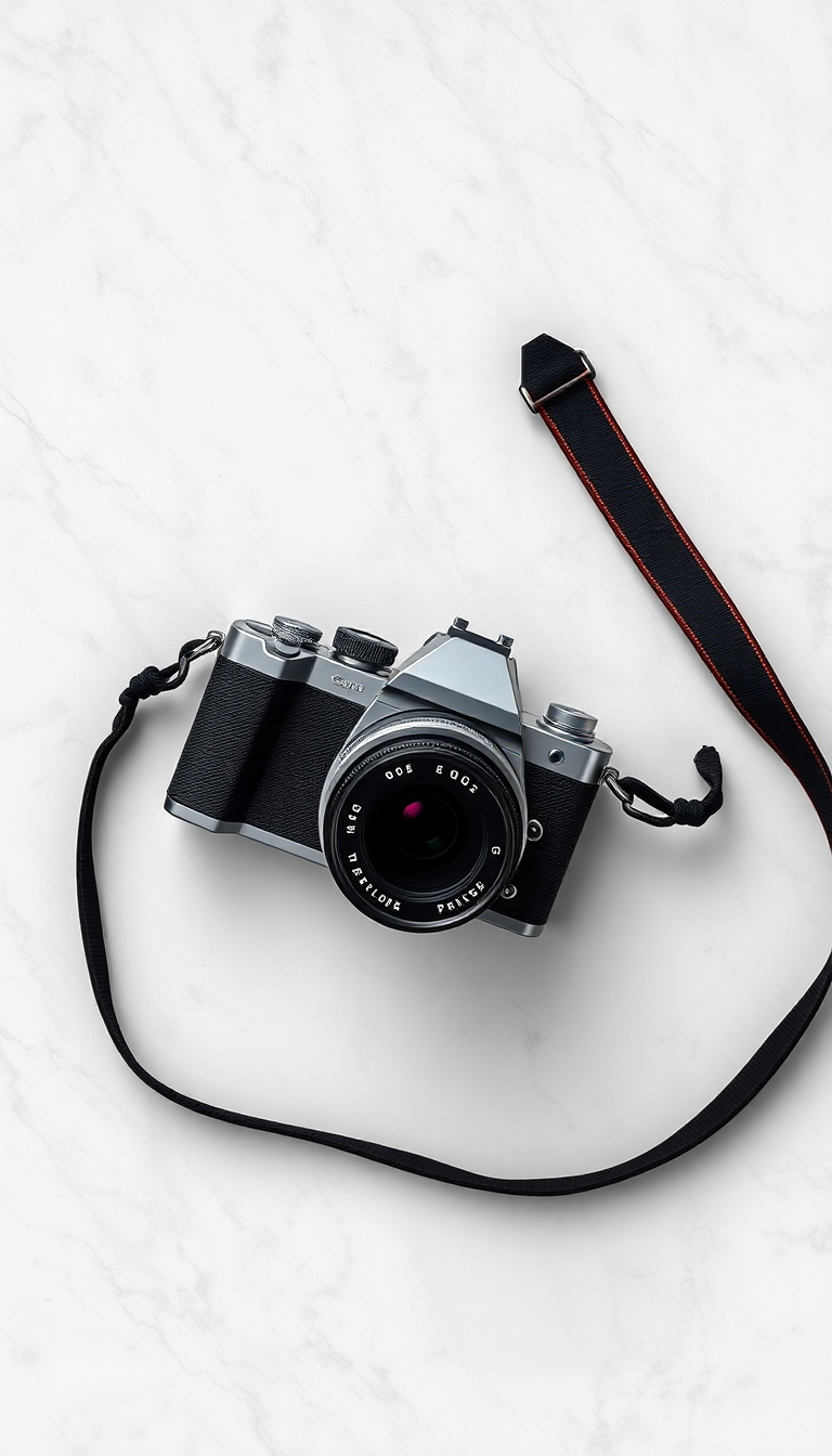 Eternal Film Camera Marble Flatlay Aesthetic Wallpaper