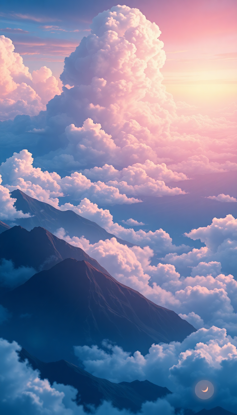 Anime Surreal Sea Above Mountains Wallpaper