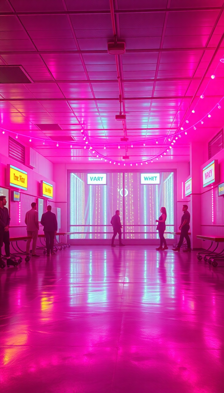 Elegant Skating Rink 80s Neon Photorealistic Wallpaper