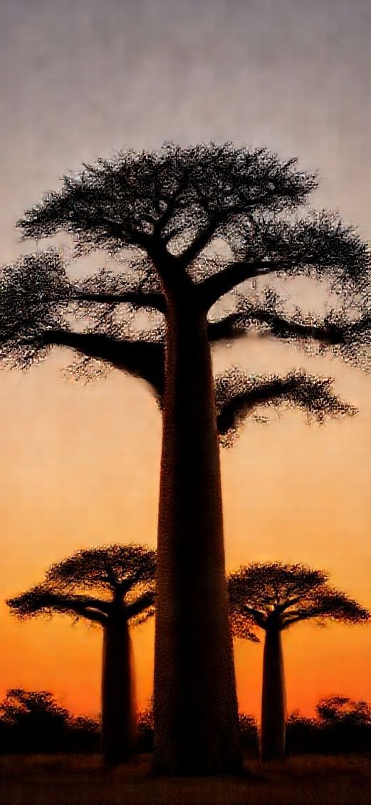 Wild Sunset African Silhouette Trees Photorealistic Wallpaper