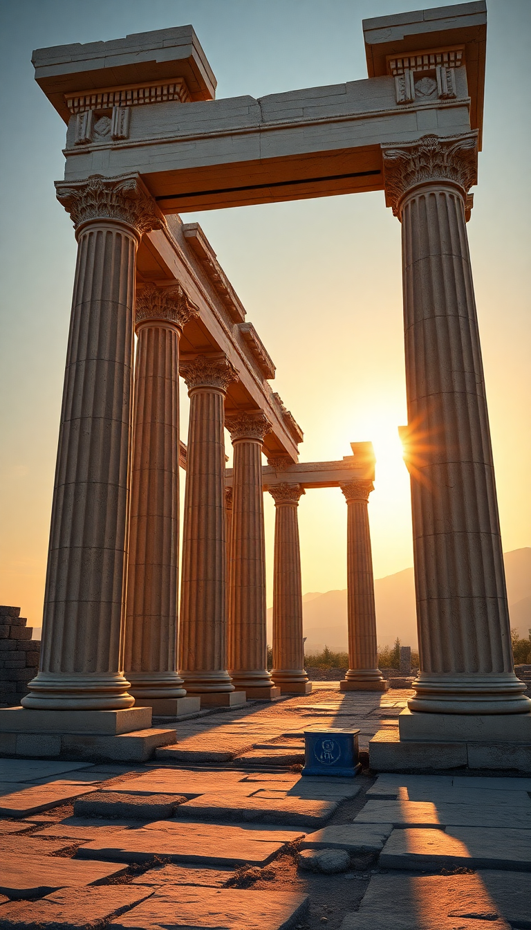Tranquil Golden Ruins Temple Greek Photorealistic Wallpaper