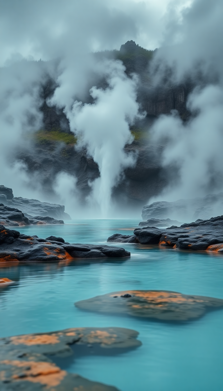 Photorealistic Pastel Hot Springs Steam Wallpaper