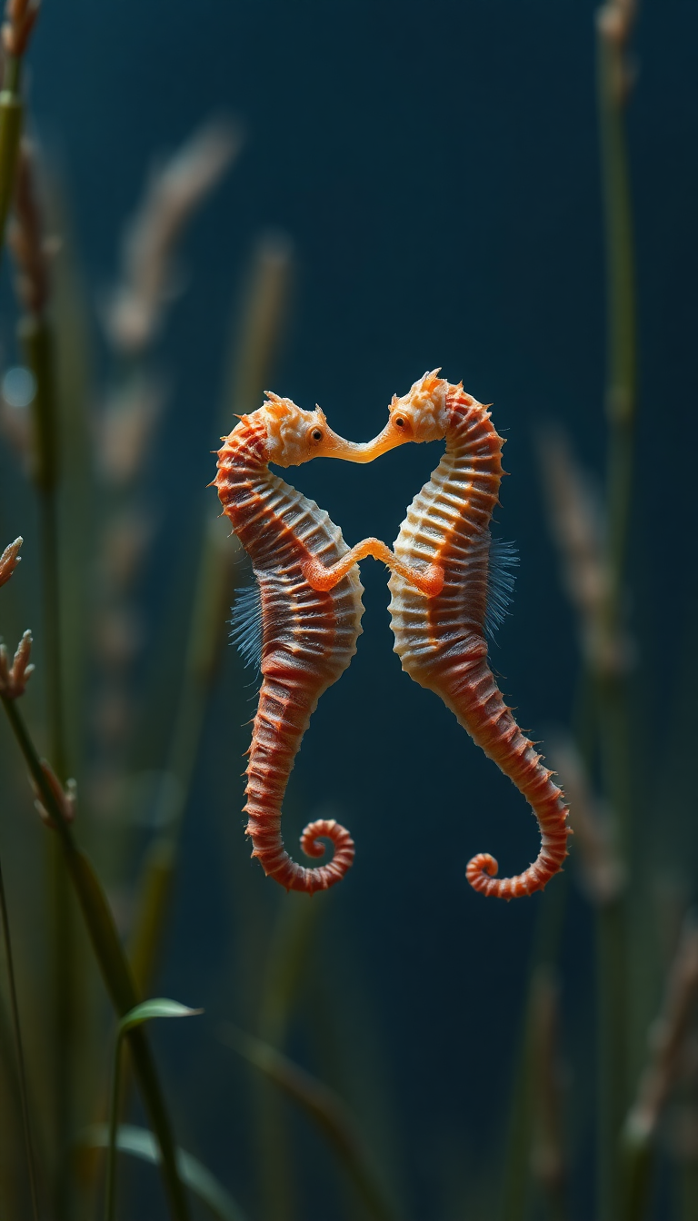 Charming Seahorse Couple Dancing Seagrass Magical Wallpaper