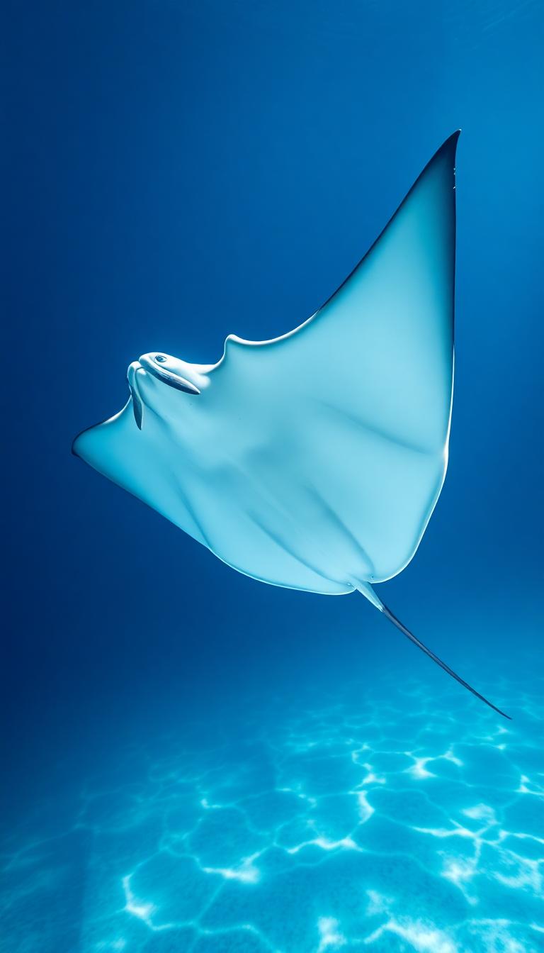 Silky Underwater Graceful Gliding Ray Photorealistic Wallpaper