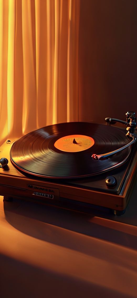 Vinyl Record Player Warm Lighting Retro Photorealistic Original Wallpaper