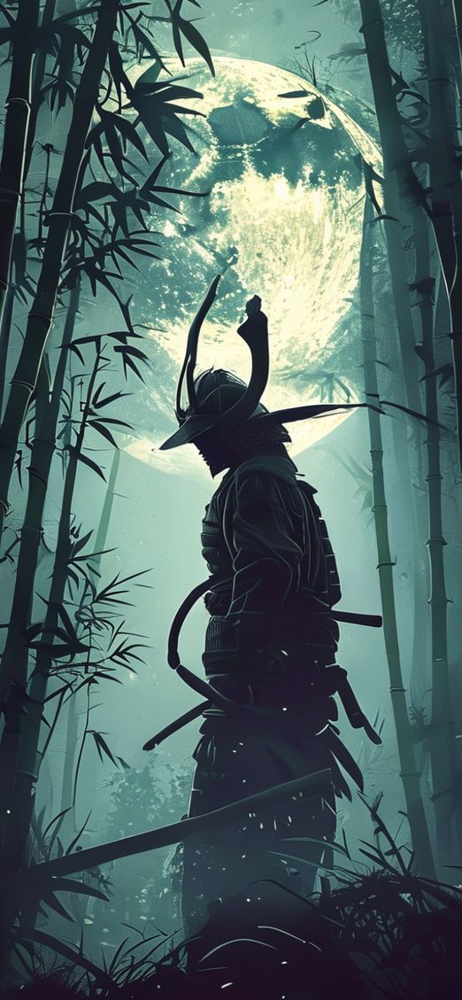 Digital art Eternal Silhouette Moonlit Bamboo Wallpaper