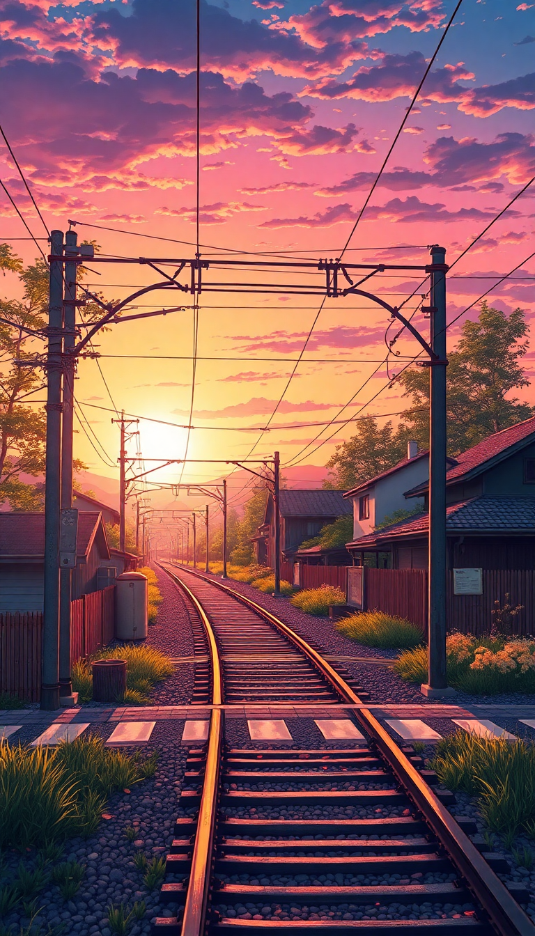Misty Rural Japan Sunset Anime Scenery Wallpaper