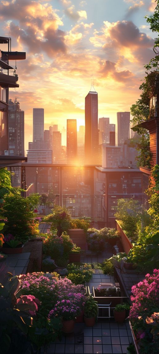 Above City Skyline Sunset Aesthetic Fresh Wallpaper