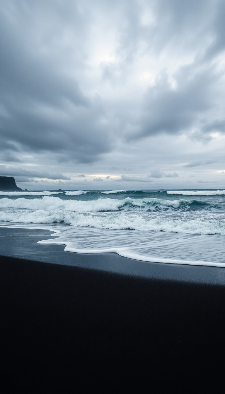 Organic Black Sand Beach Waves Photorealistic Wallpaper