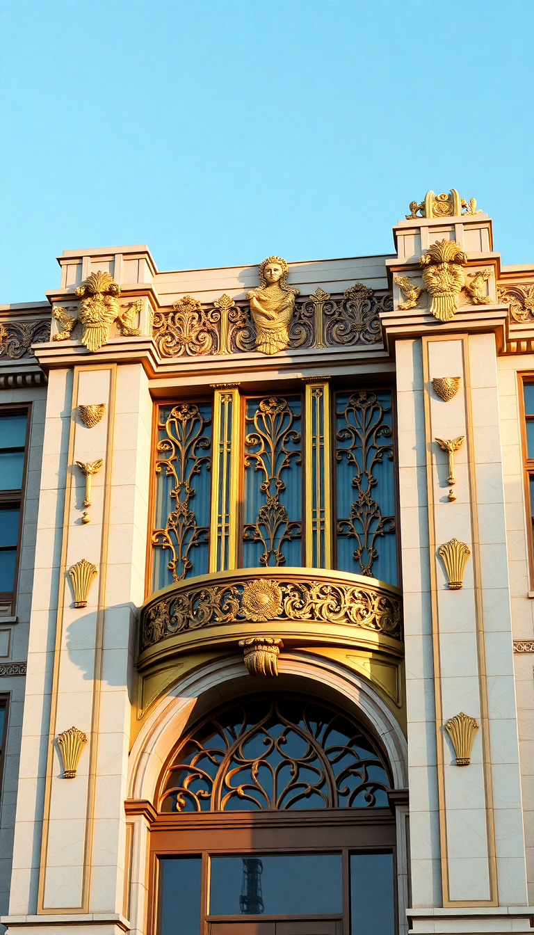 Art Deco Building Facade Geometric Golden Photorealistic Fresh Wallpaper