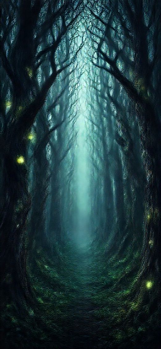 Glossy Enchanted Forest Twisted Trees Digital art Wallpaper