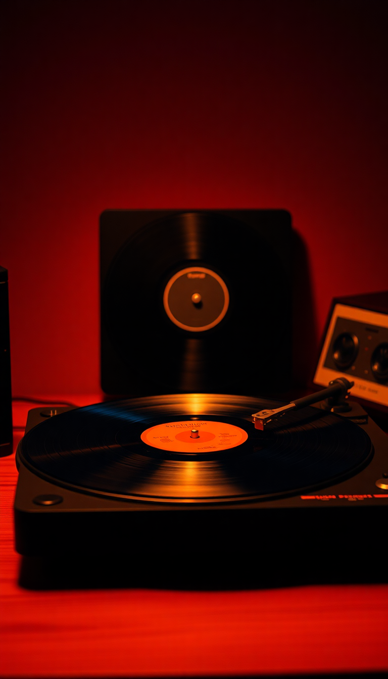 Deep Vinyl Record Player Warm Lighting Wallpaper