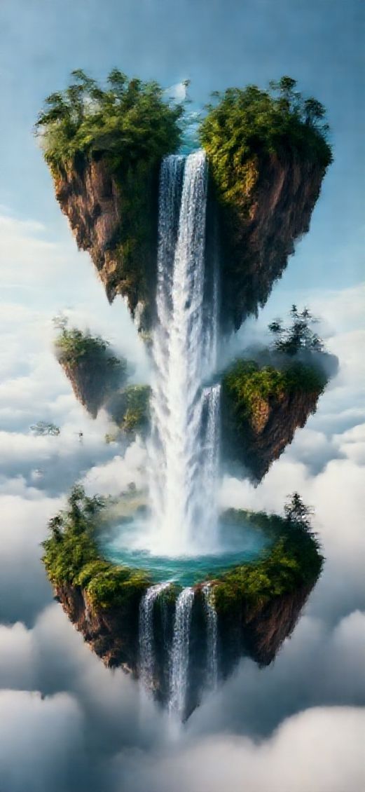 Digital art Frozen Islands Waterfalls Flowing Wallpaper