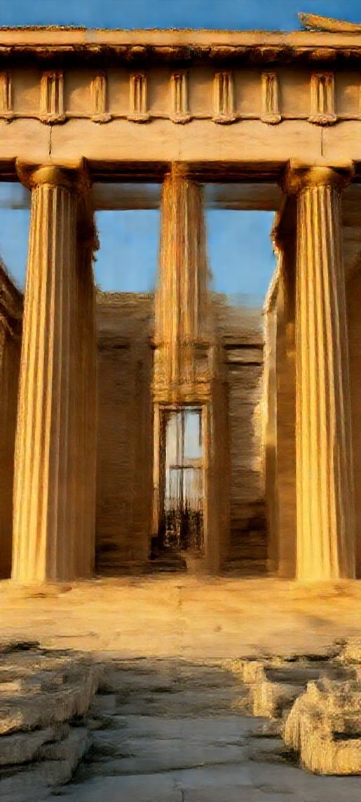 Misty Ancient Greek Temple Ruins Golden Wallpaper