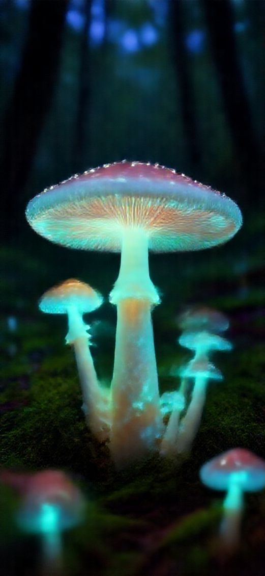 Bioluminescent Mushroom Forest Night Magical Glow Photorealistic Elite Wallpaper
