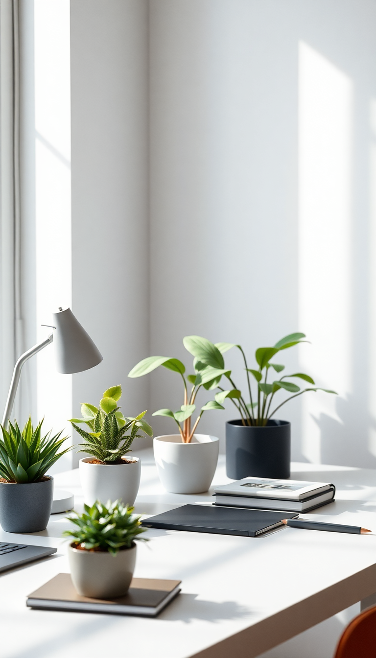 Enchanting Desk Setup Plants Morning Photorealistic Wallpaper