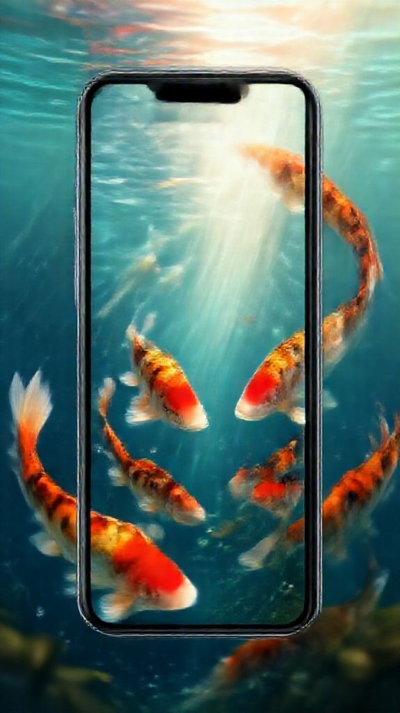 Coastal Magnificent Underwater Shrine Koi Wallpaper