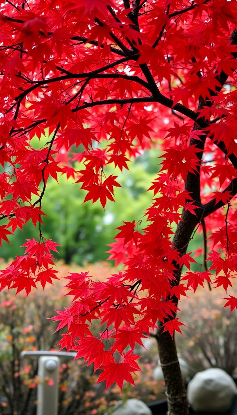 Matte Japanese Tree Red Zen Aesthetic Wallpaper