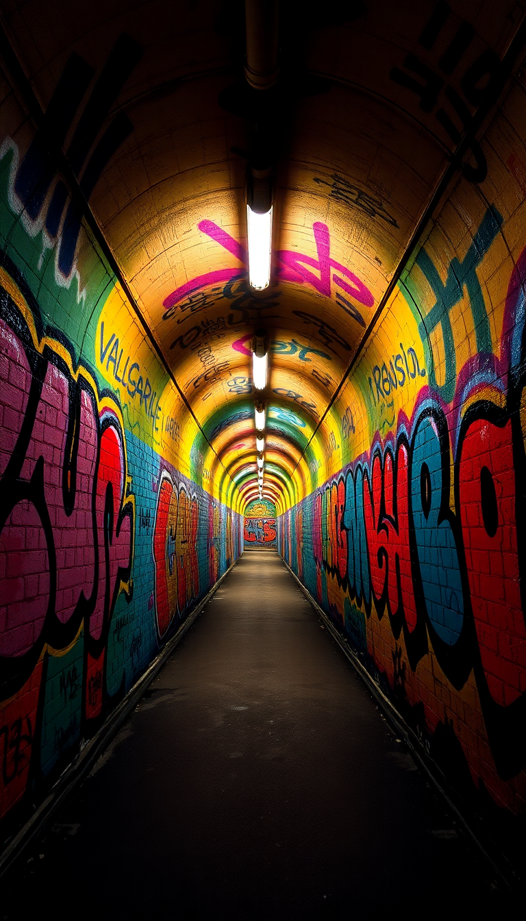 Alluring Elegant Graffiti Tunnel Perspective Wallpaper