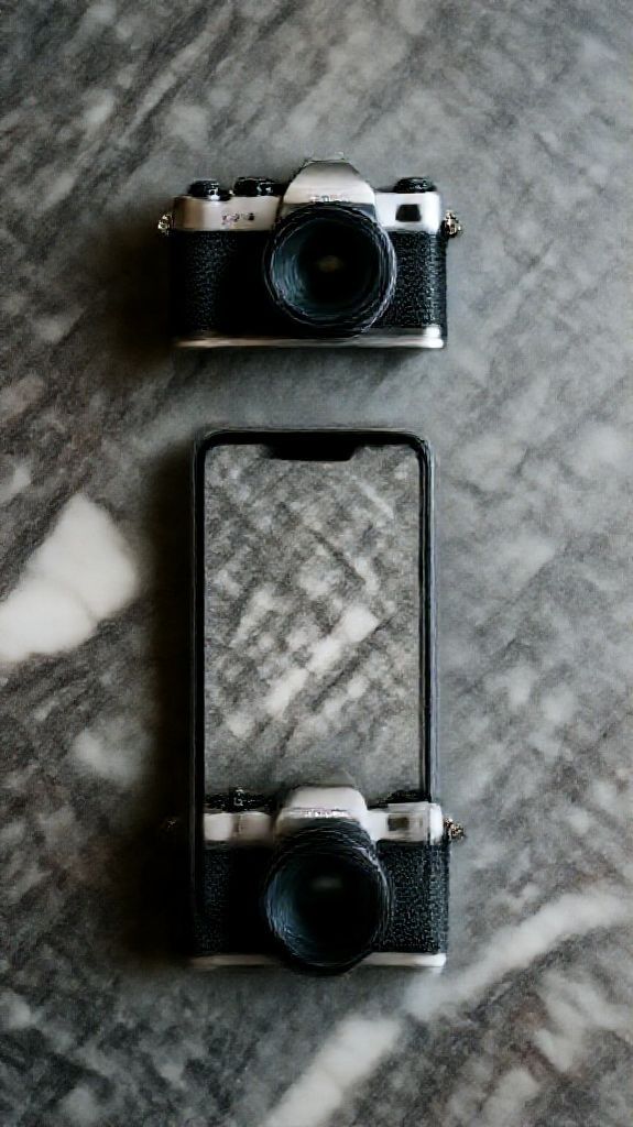 Photorealistic Silver Camera On Marble Wallpaper