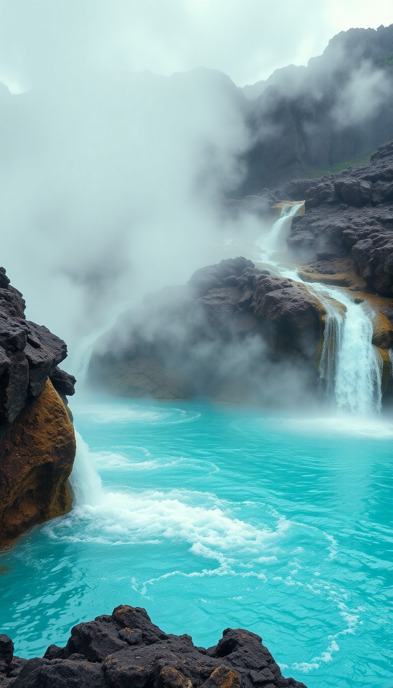 Primal Hot Springs Steam Rising Photorealistic Wallpaper